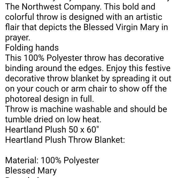 Lady of QuadrupleBlessed Virgin Mary50" x 60"Northwest HeartlandPlush Throw - Picture 4 of 7
